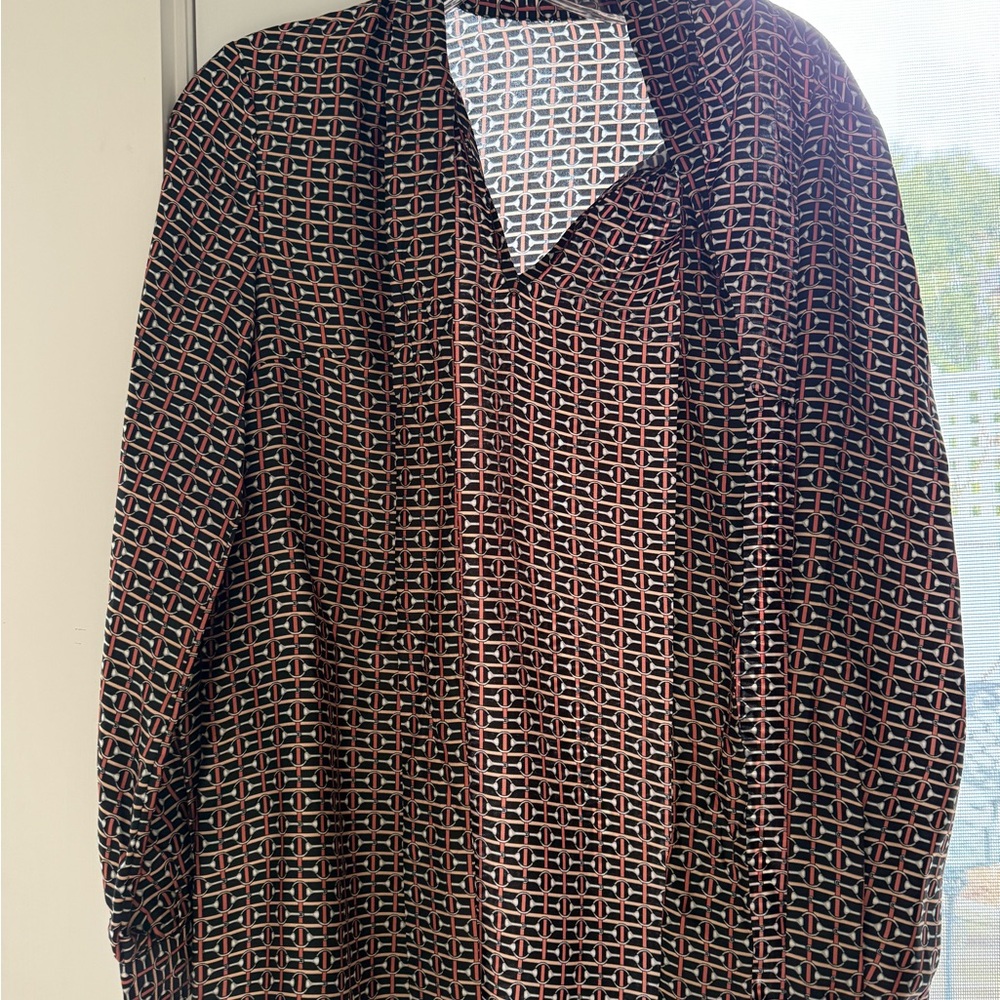 Geometric Patterned V Neck With Ties Pullover - image 2